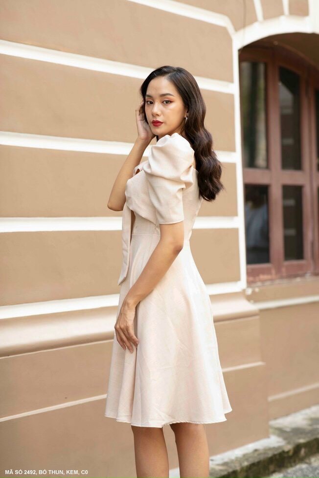 Đầm Xòe Tay Ngắn Phòng Thắc Nơ - DN2492